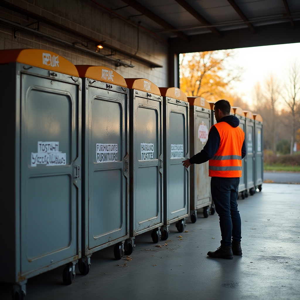 Clean and organised PSZOK waste collection point in Wrocław with clearly labelled containers for different waste types